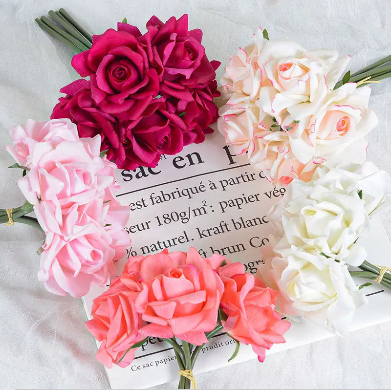 Artificial Rose Bouquet – 5-Head Curled Edge Silk Roses