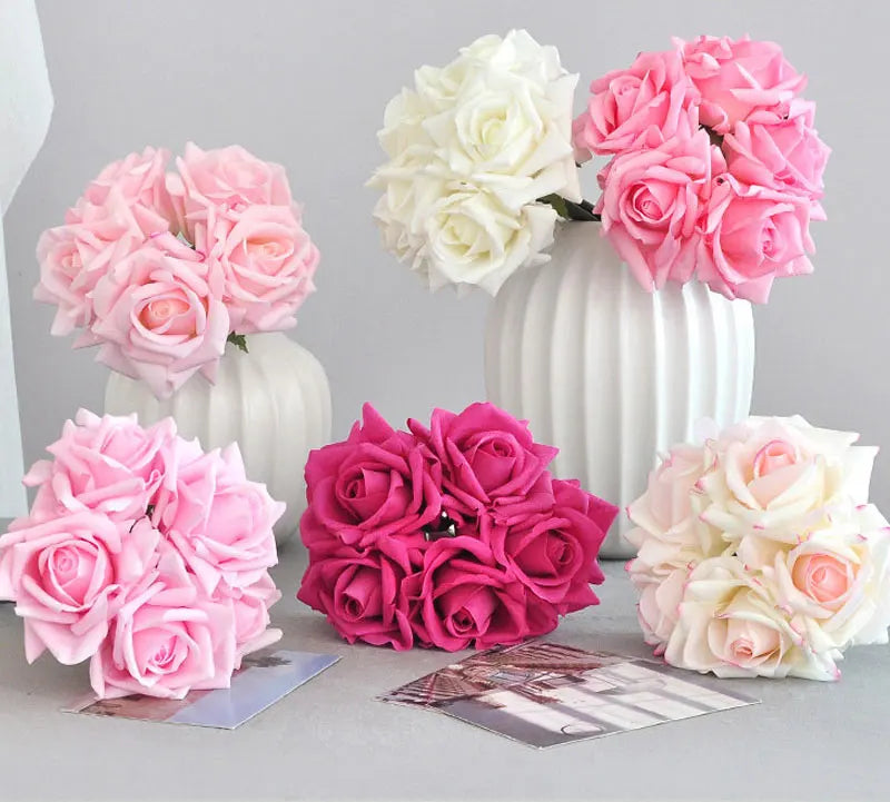 Artificial Rose Bouquet – 5-Head Curled Edge Silk Roses