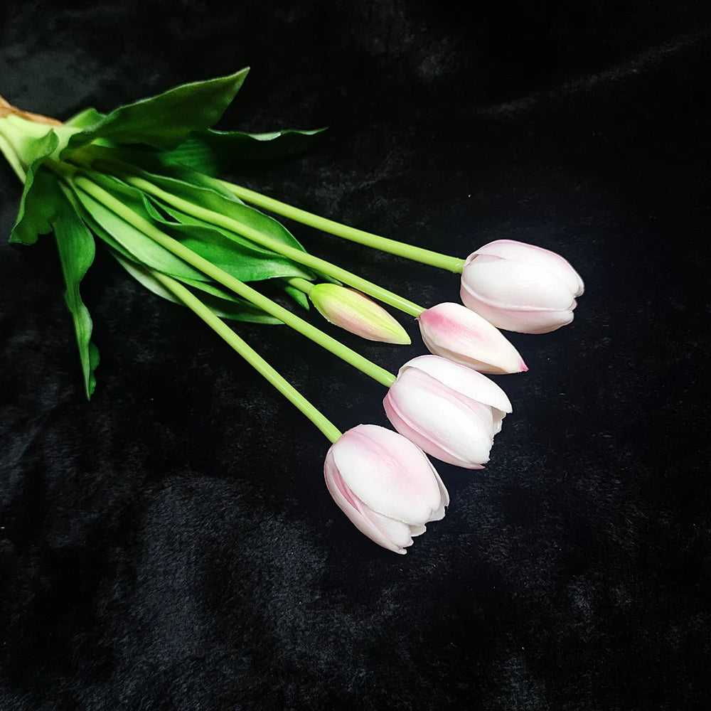 5PCS Real Touch Silicone Tulip Artificial Flower Bouquet Bulk – Latex Faux Tulips