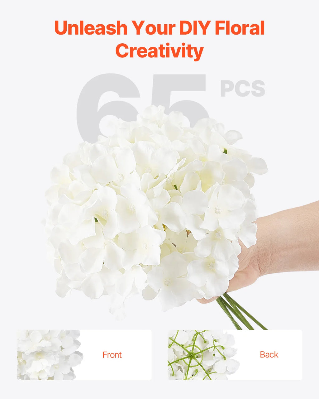 Artificial White Hydrangea Flowers with Stem – Real Looking Silk Faux Hydrangea Bulk for DIY Wedding Bouquets, Bridal Shower Decor, Home Centerpieces