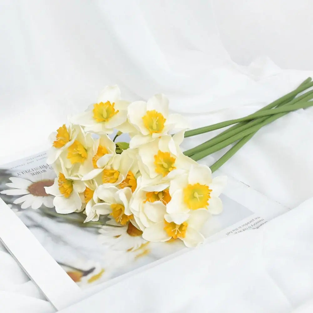 Artificial Daffodil Flower Bouquet – 6PCS Bundle Faux Daffodil Flowers for Wedding Decor, Home Arrangement, Spring Centerpieces & Event Decorations