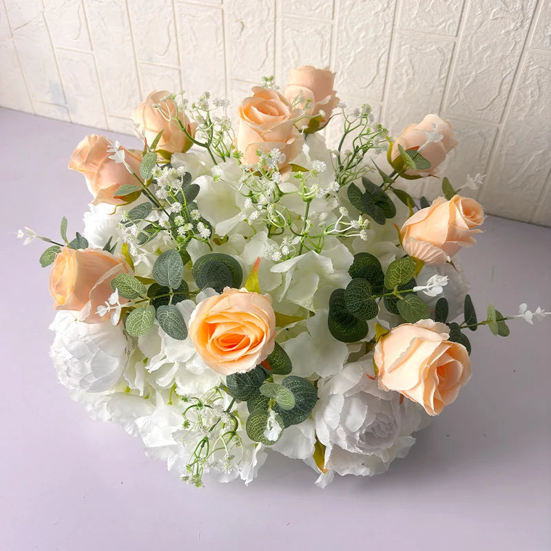 Artificial Flower Ball Wedding Arrangement – Champagne White Rose Silk Floral Sphere