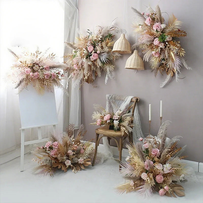 Boho Wedding Arch Flowers Kit Bulk – Pre-Made Pampas Silk Floral Backdrop Set
