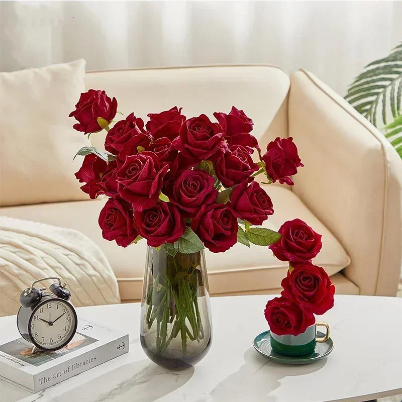 50PCS Bulk Artificial Velvet Roses – Faux Wedding Bouquet Flowers