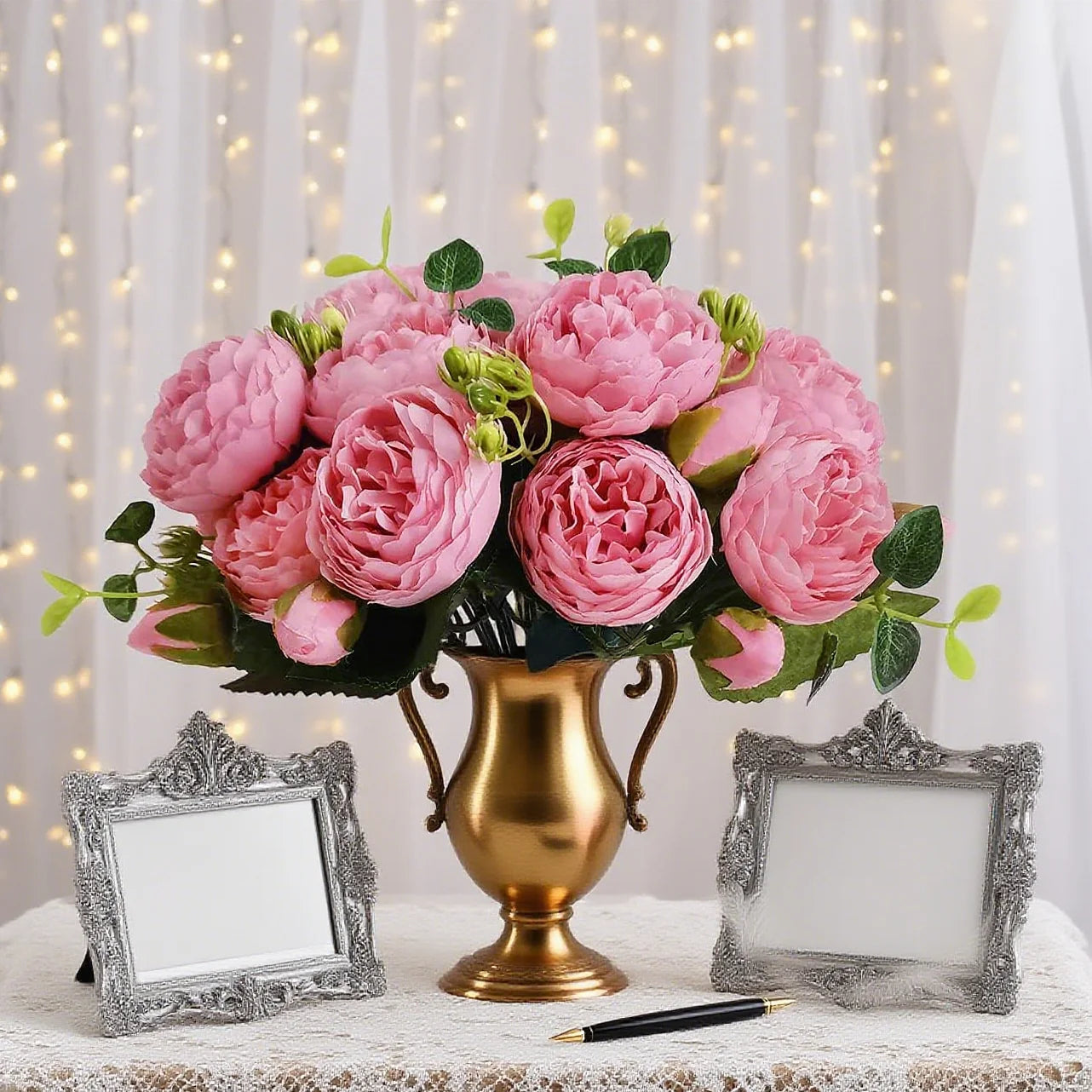 Artificial Rose & Peony Bouquet – Silk Wedding Bridal Flowers, Faux Roses & Peonies