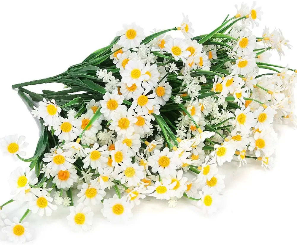 UV Resistant Artificial Daisy Flowers – Faux Outdoor Foliage Plants for Window Boxes, Hanging Planters, Garden, Farmhouse & Home Decor (White, Pink, Purple, Yellow)