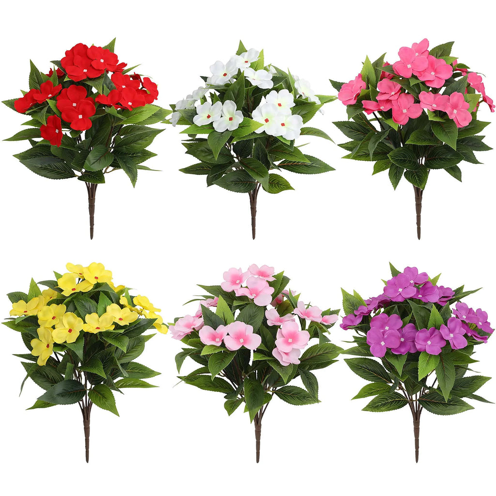 1/2/6PCS Artificial Balsam Flowers – UV Resistant Realistic Silk Faux Flower Stems for Indoor Outdoor Decor, Wedding, Home, Hotel Arrangement