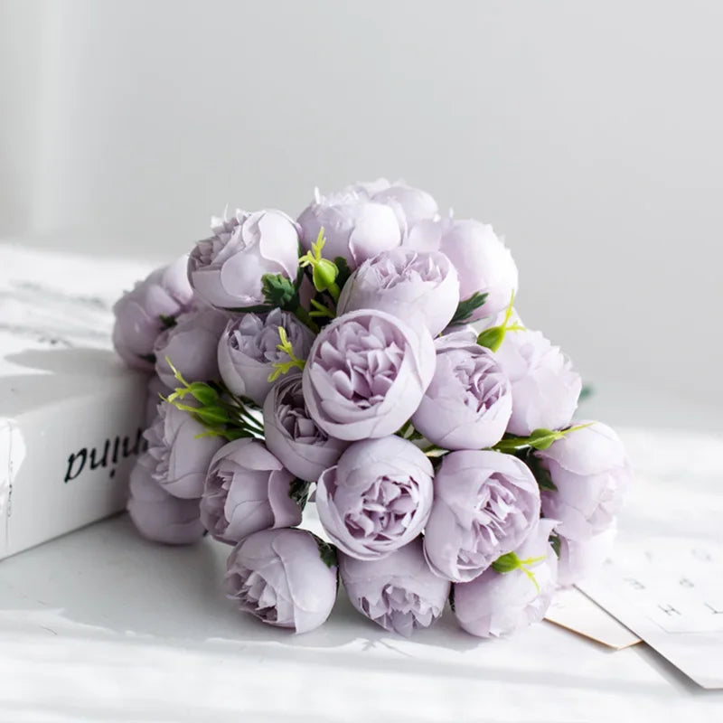 27-Head Artificial Peony & Rose Silk Bouquet Bulk – Rose Pink Arrangement