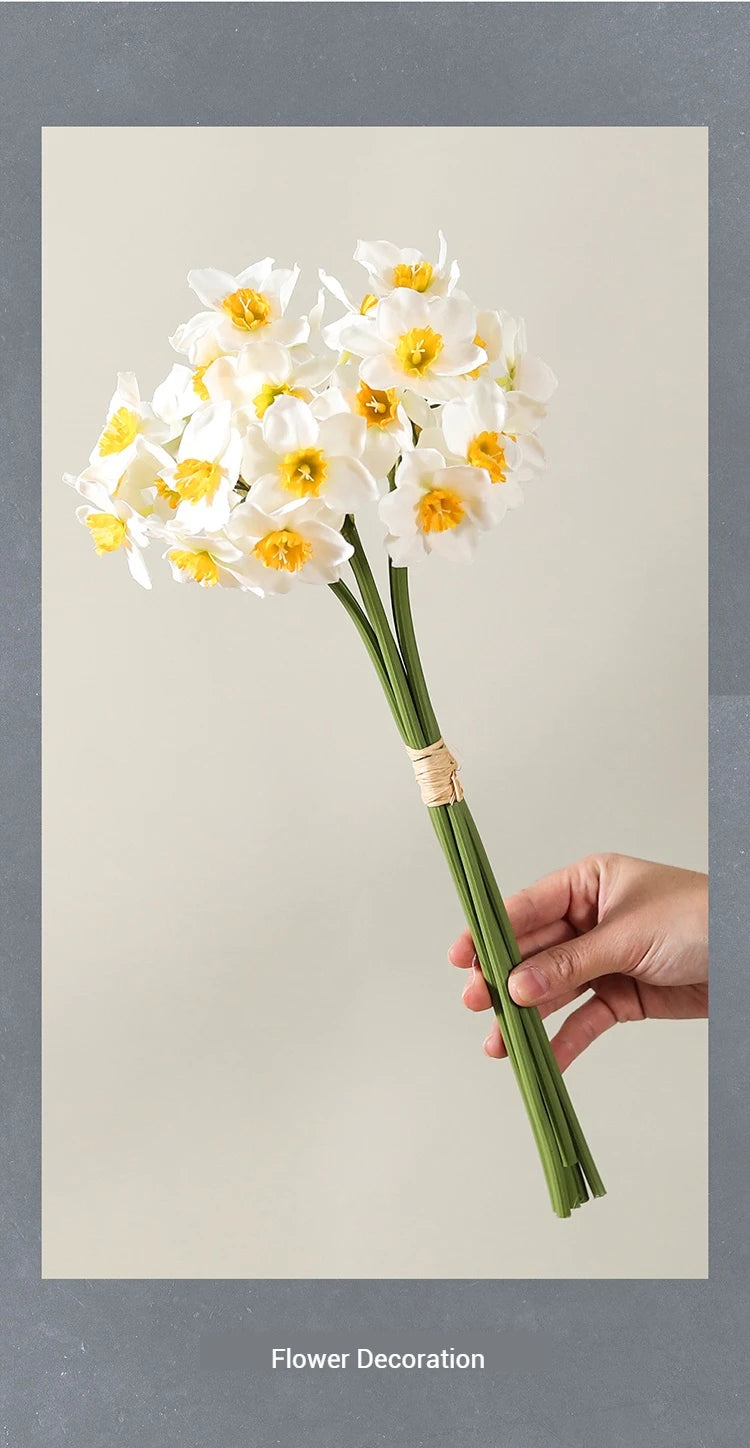 6/18PCS Realistic Faux Daffodil Flowers Bulk – Polyurethane Artificial Daffodil Bouquet