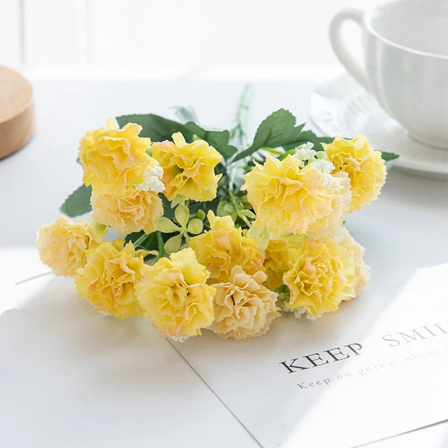 Artificial Small Carnation Bouquet – 5 Fork 15 Head Silk Flowers