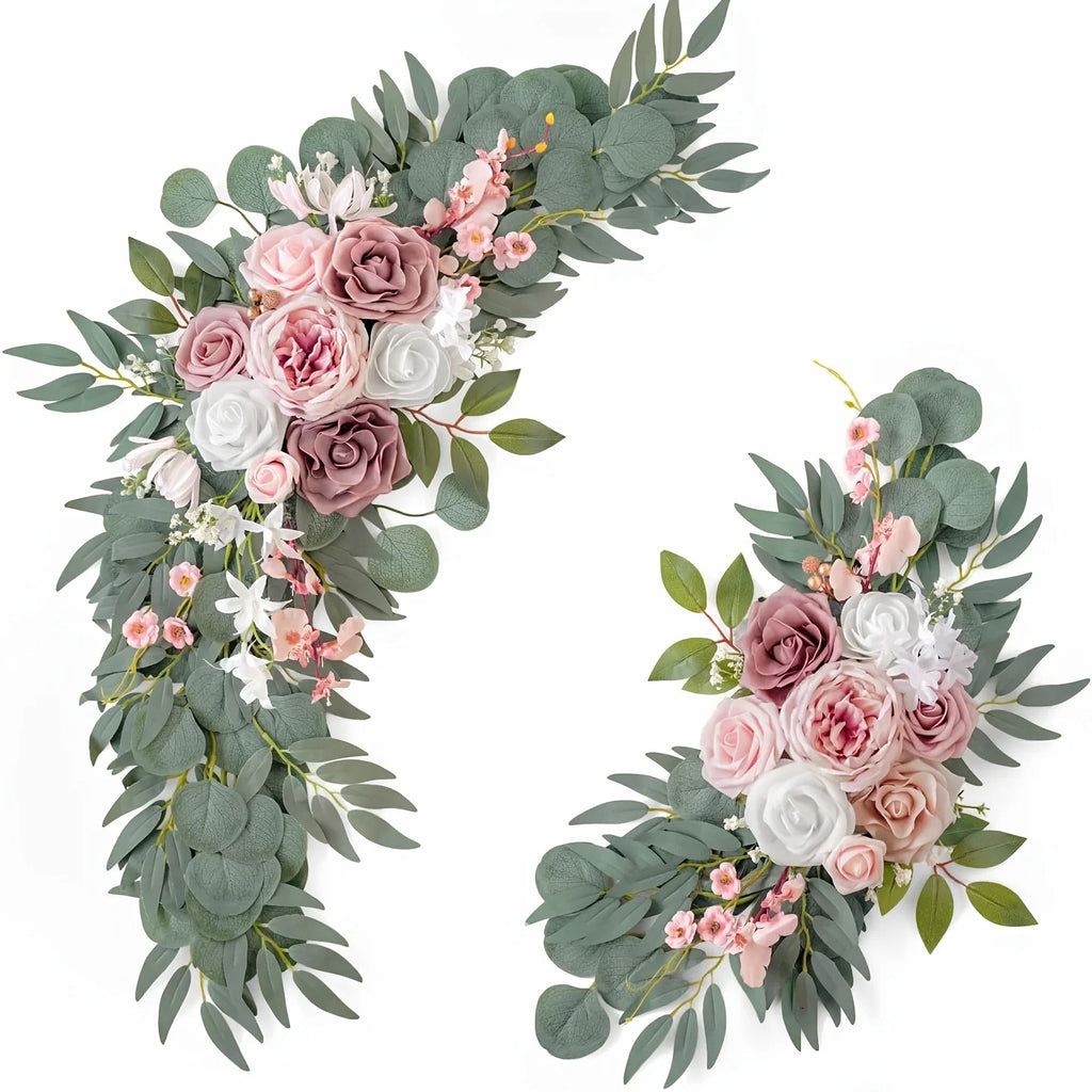 2PCS Artificial Rose Wreaths Bulk – Silk Floral Circle for Wedding Arch Decor
