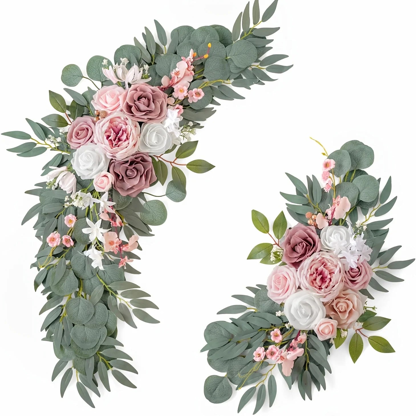 2PCS Artificial Rose Wreaths Bulk – Silk Floral Circle for Wedding Arch Decor
