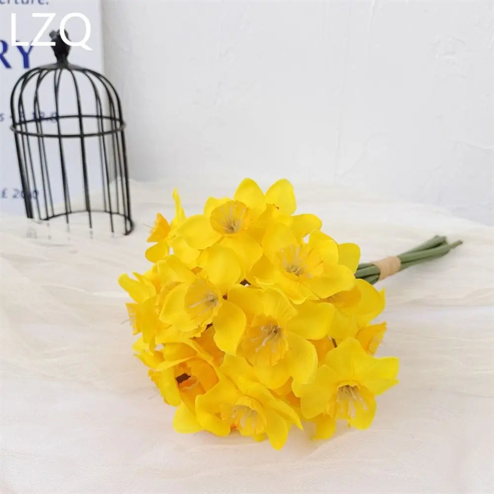 Artificial Daffodil Flower Bouquet – 6PCS Bundle Faux Daffodil Flowers for Wedding Decor, Home Arrangement, Spring Centerpieces & Event Decorations