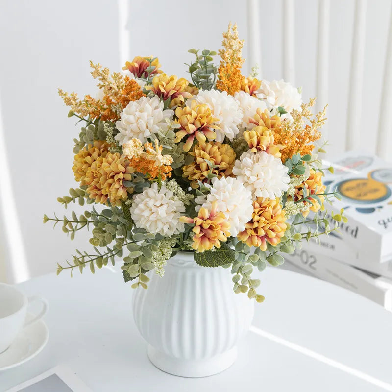 Artificial Lavender Ball Chrysanthemum Bouquet Bulk Arrangement