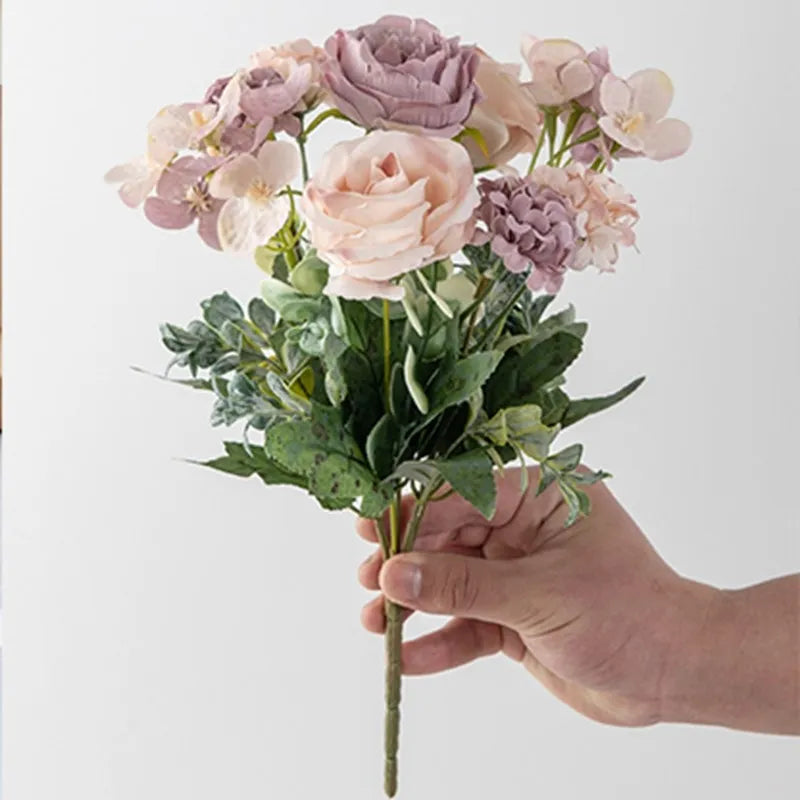 Bulk Artificial Rose Peony Hydrangea Wedding Bouquet