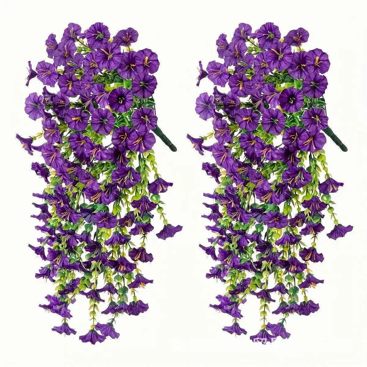 2PCS Artificial Morning Glory & Eucalyptus Hanging Flowers – Faux Vine Garland for Outdoor Wedding Decor, Garden, Party & Home Decoration