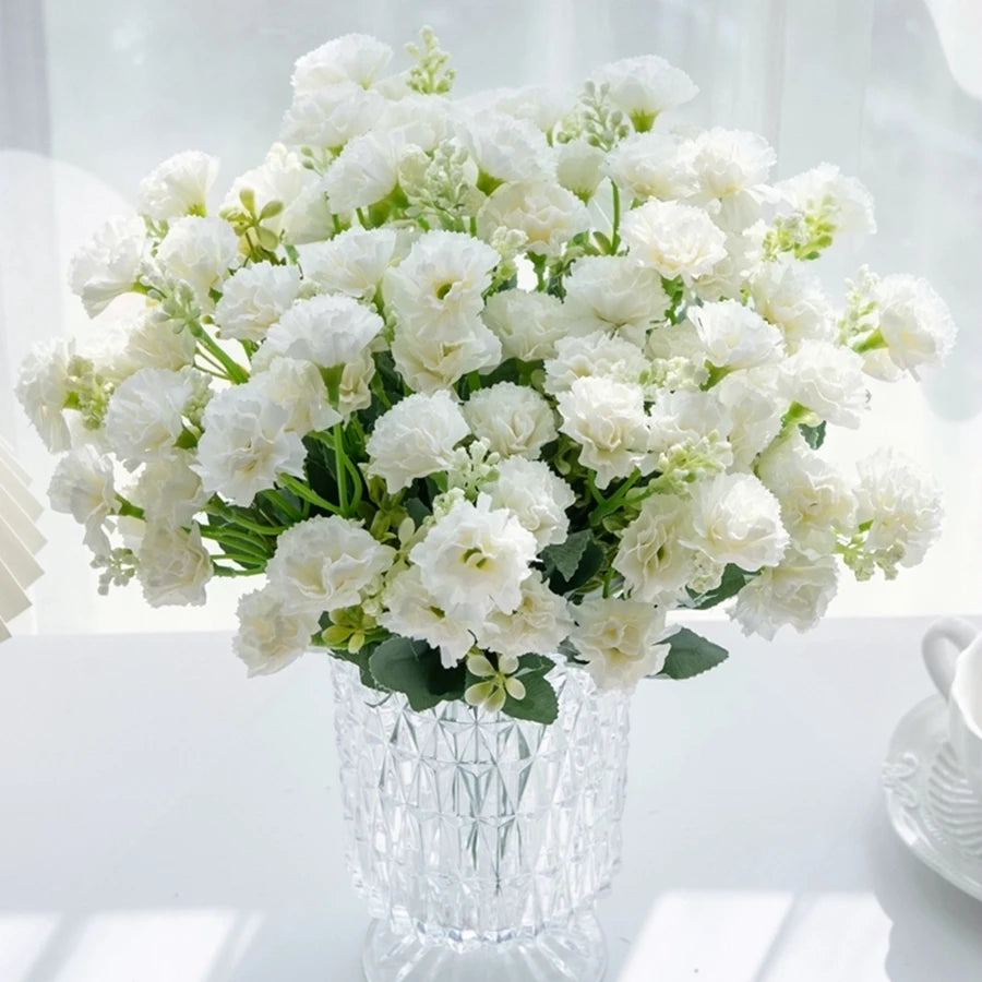 Artificial Small Carnation Bouquet – 5 Fork 15 Head Silk Flowers