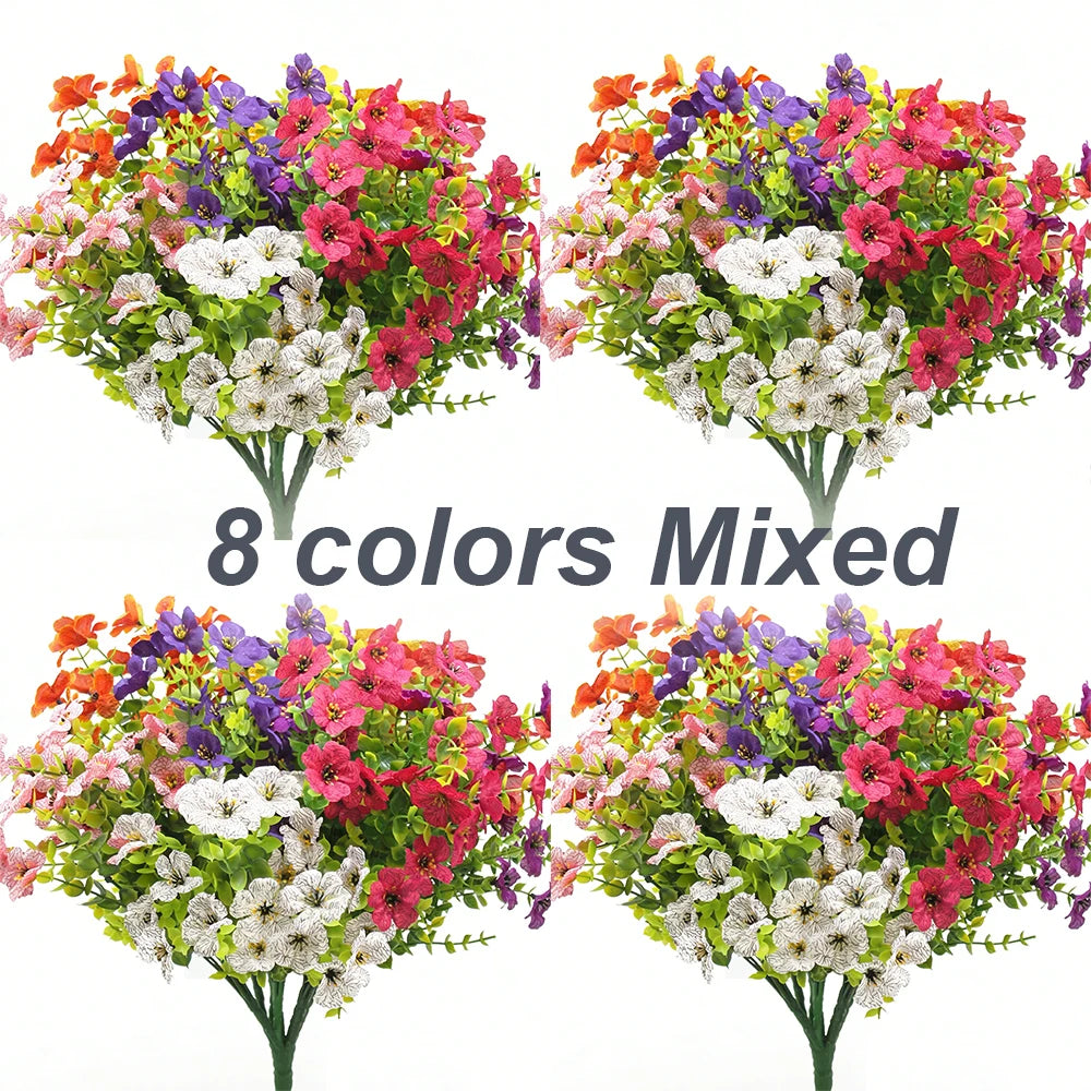 8PCS Artificial Spring Flowers – Mixed Color Faux Plants for Outdoor Porch Decor, Easter Decorations, Window Boxes, Patio & Home Floral Arrangements