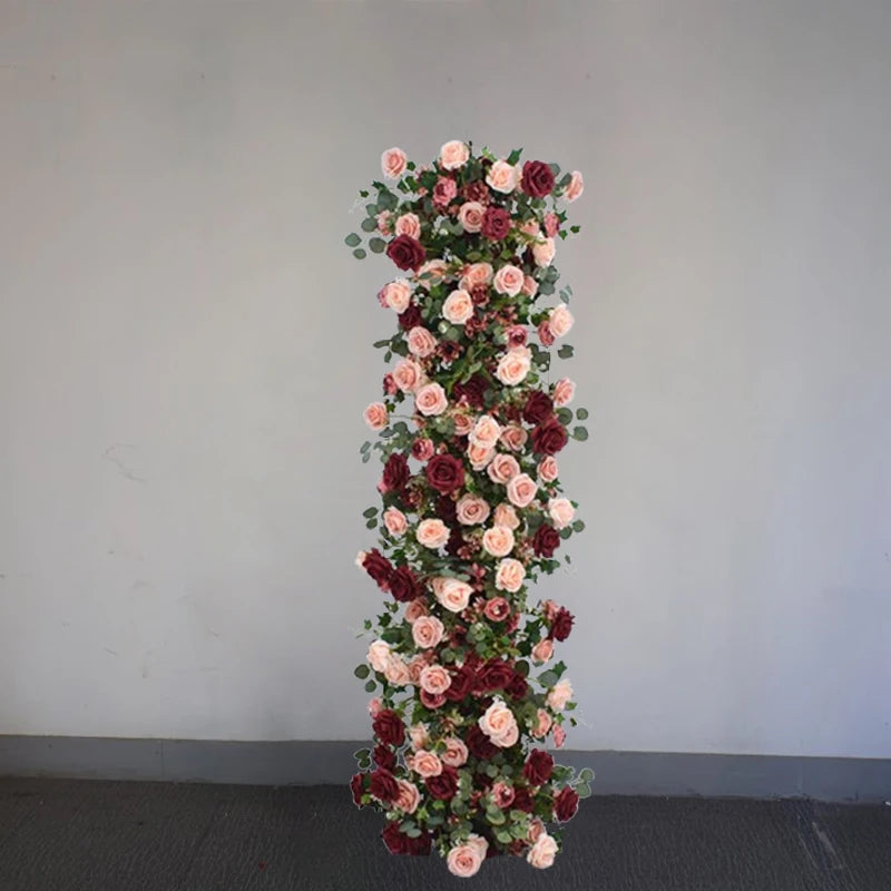 Burgundy & Pink Rose Floral Garland Bulk – Silk Eucalyptus Wedding Backdrop Row