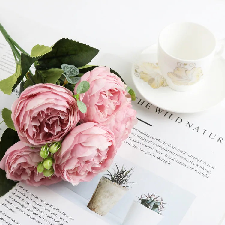 Artificial Rose & Peony Bouquet – Silk Wedding Bridal Flowers, Faux Roses & Peonies
