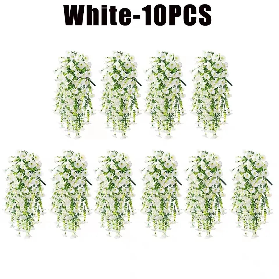 1/10PCS Artificial Morning Glory Hanging Flowers – UV Resistant Faux Petunia Vine Plants for Outdoor Wall, Garden, Porch, Wedding & Home Decor