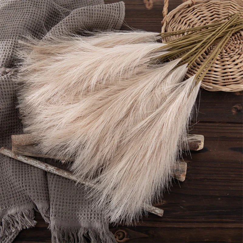 10PCS Artificial Pampas Grass Bouquet Bulk – Silk Reed Grass Stems for Boho Wedding