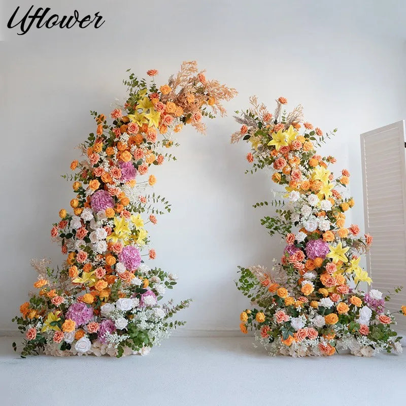 Colorful Rose Wildflower Wedding Arch Backdrop Bulk – Silk Floral Row 160–200cm