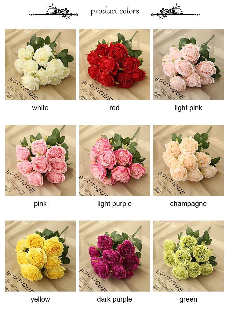 10 Heads Artificial Silk Rose Bouquet – Realistic Faux Roses for Wedding Centerpieces, Party Decor, Home & Garden Floral Arrangement, Valentine’s Day Gift