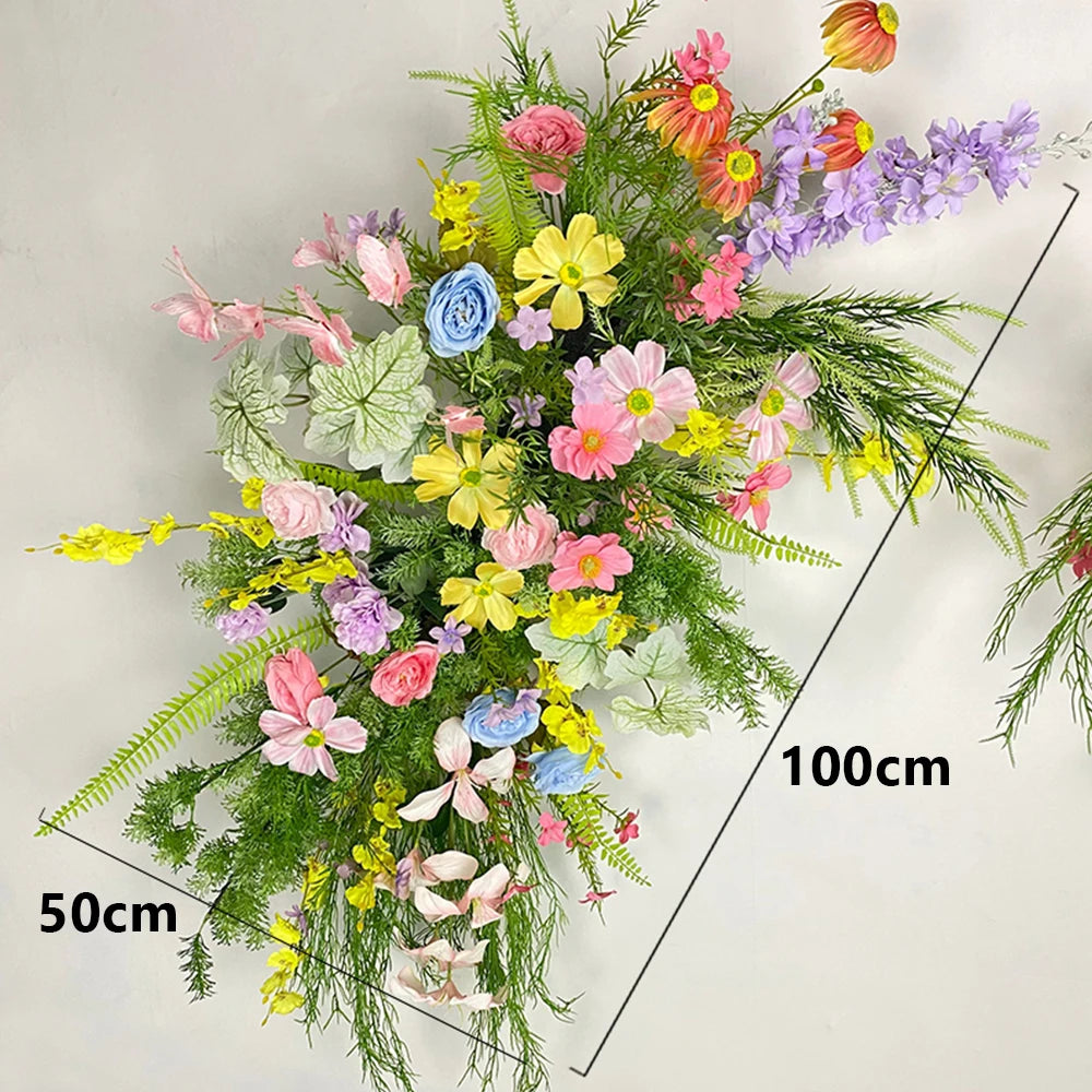 Artificial Green Plants & Rose Wedding Backdrop Flower Row – Silk Hanging Floral Arrangement for Event Stage, Party Decor, Ceremony Arch & Floor Decoration
