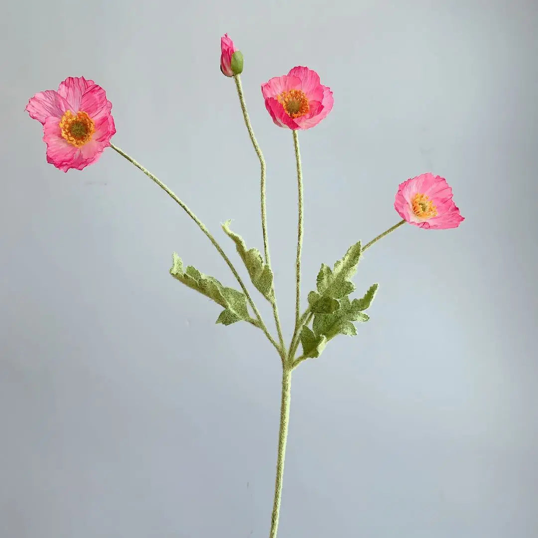 Artificial Poppy Flower Bouquet – 4 Head Silk Faux Poppy Flowers for Home Decor, Wedding Centerpieces, Garden Party Decorations, DIY Floral Arrangements