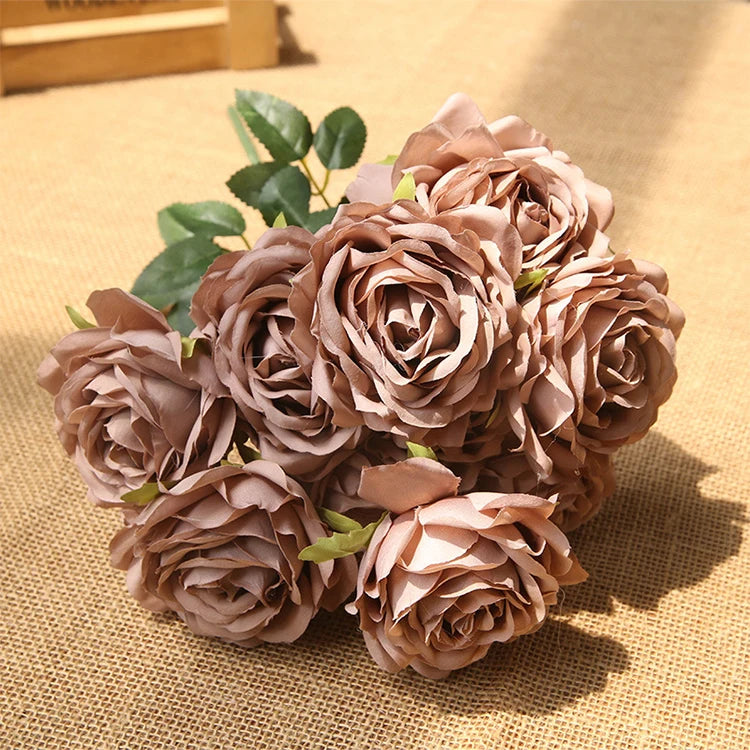 10 Heads Artificial Silk Rose Bouquet – Realistic Faux Roses for Wedding Centerpieces, Party Decor, Home & Garden Floral Arrangement, Valentine’s Day Gift