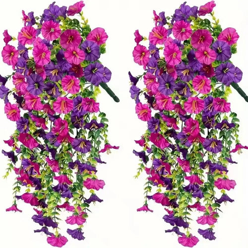 1/10PCS Artificial Morning Glory Hanging Flowers – UV Resistant Faux Petunia Vine Plants for Outdoor Wall, Garden, Porch, Wedding & Home Decor