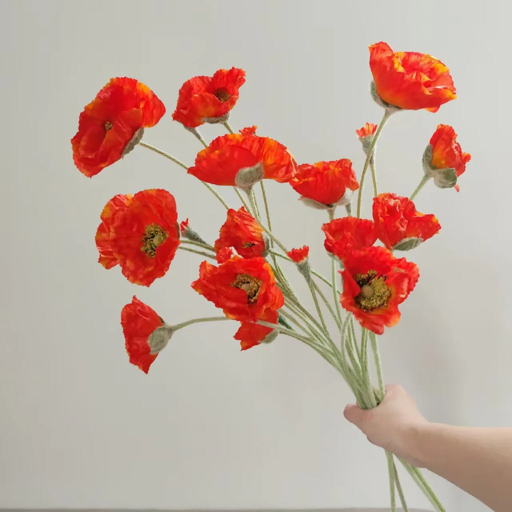 Artificial Poppy Stems – 65cm Long Faux Flowers for Wedding, DIY Decor