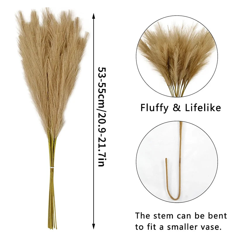 Artificial Pampas Grass Boho Bouquet Bulk (5–10 PCS) – Faux Reed Grass Stems