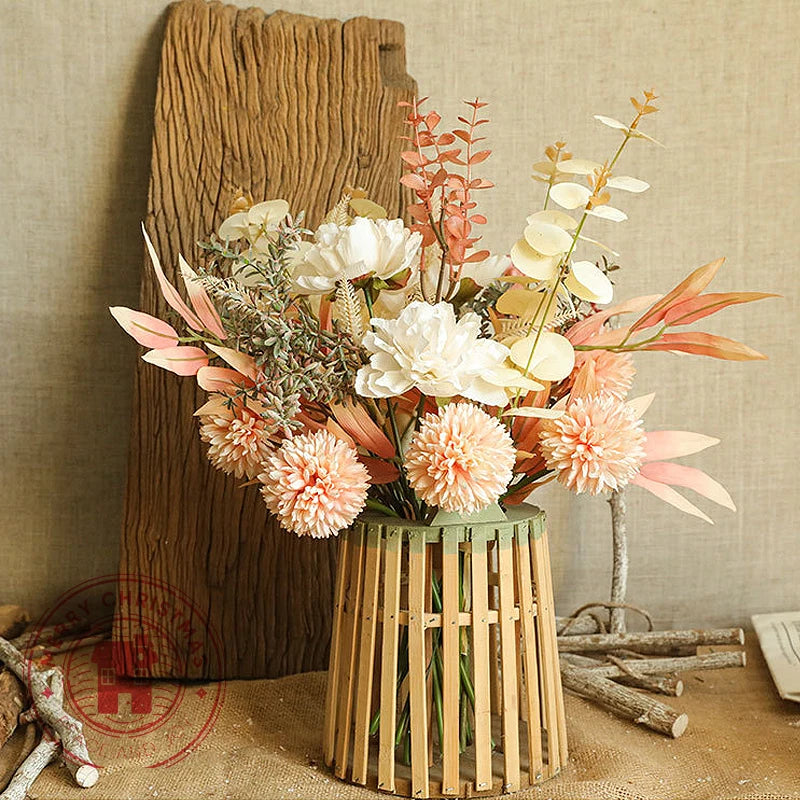 44CM Artificial Dandelion & Peony Bouquet Bulk – Faux Floral Arrangement White Pink