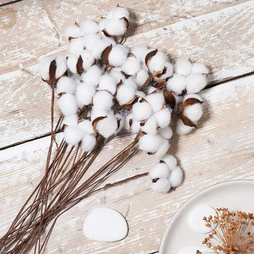 Artificial Cotton Flower Branches Bulk – Natural Look Faux Cotton Stems