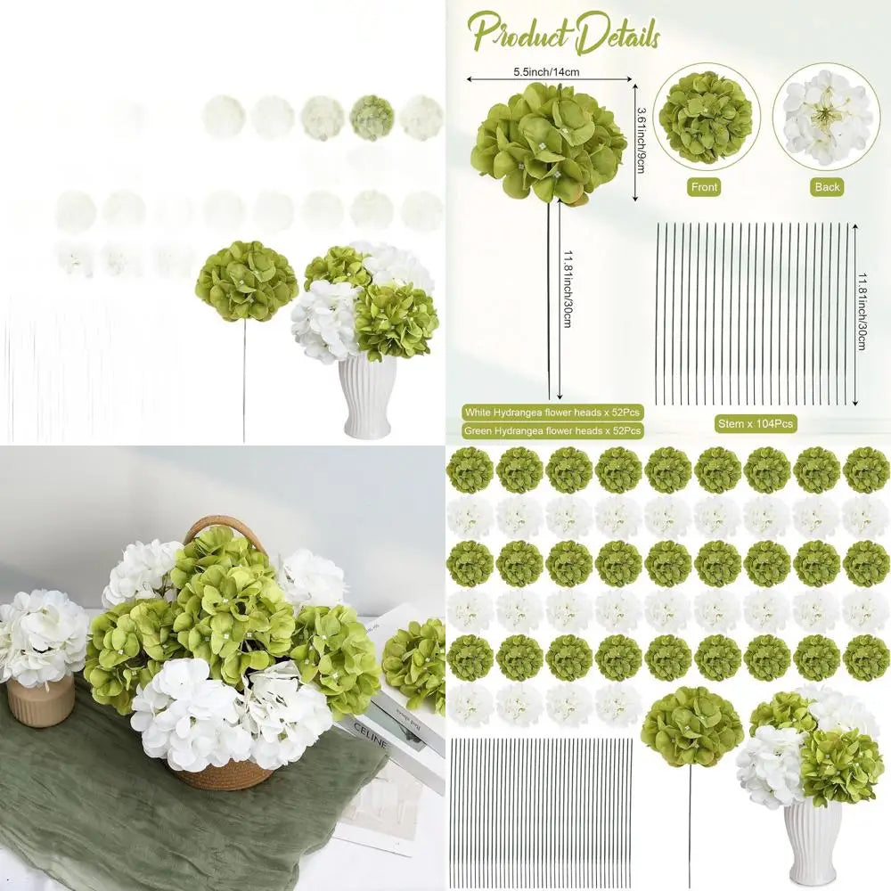 104PCS Artificial Green Hydrangea Stems – Realistic Silk Faux Hydrangea Flowers for Wedding Centerpieces, Outdoor Decor, Baby Shower & Party Arrangements