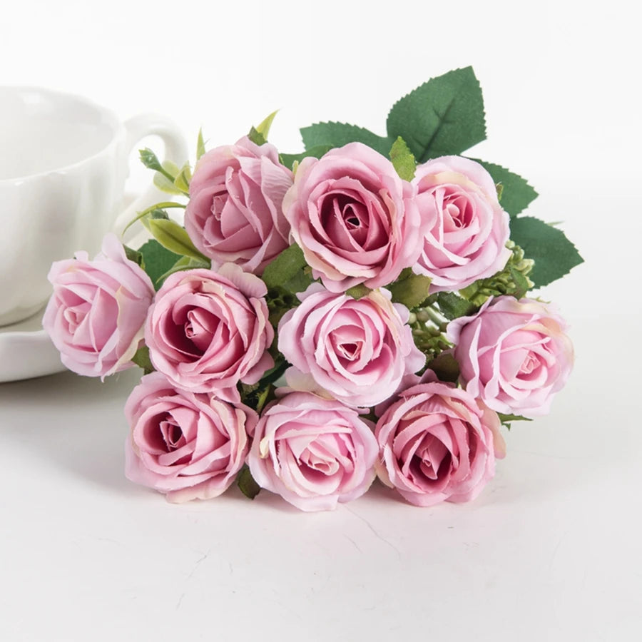 Bulk Artificial Roses- 10-Head Silk Bouquet