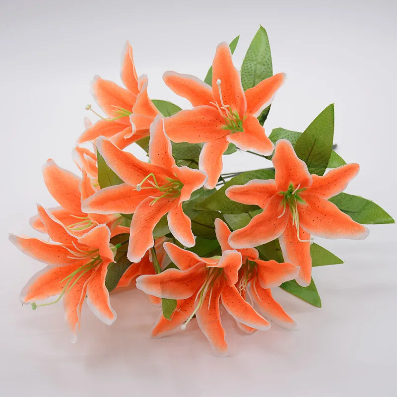 10 Heads Artificial Lily Flower Bouquet Bulk – European Style Multicolor Faux Lilies