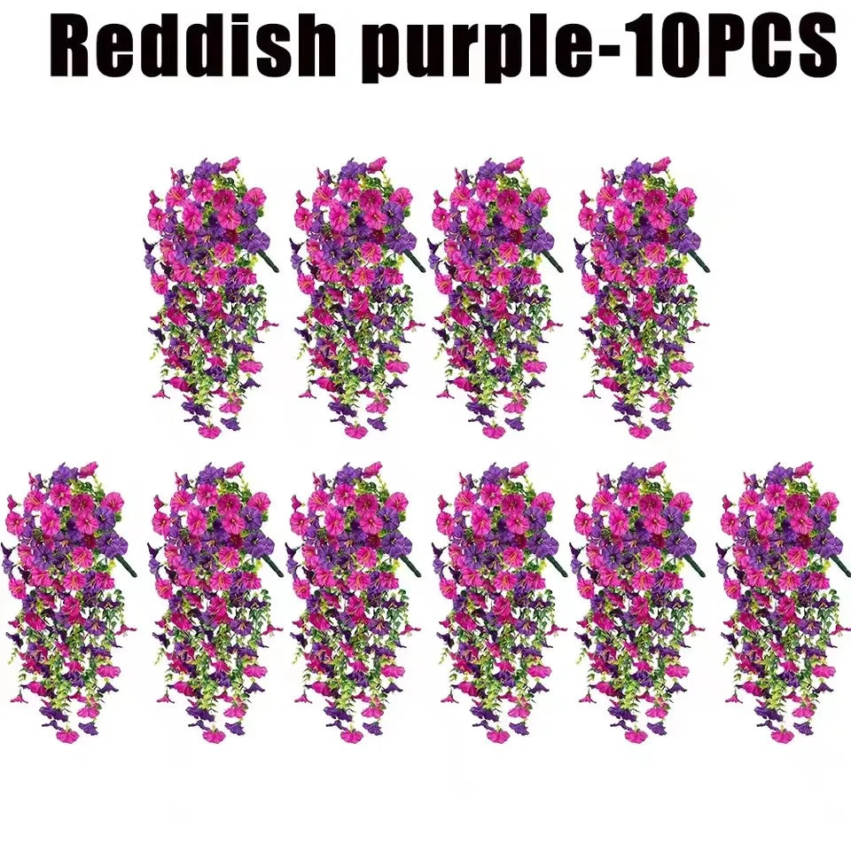 1/10PCS Artificial Morning Glory Hanging Flowers – UV Resistant Faux Petunia Vine Plants for Outdoor Wall, Garden, Porch, Wedding & Home Decor