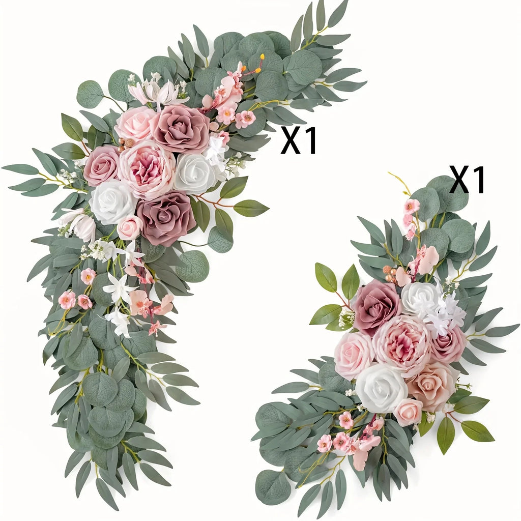 2PCS Artificial Rose Wreaths Bulk – Silk Floral Circle for Wedding Arch Decor