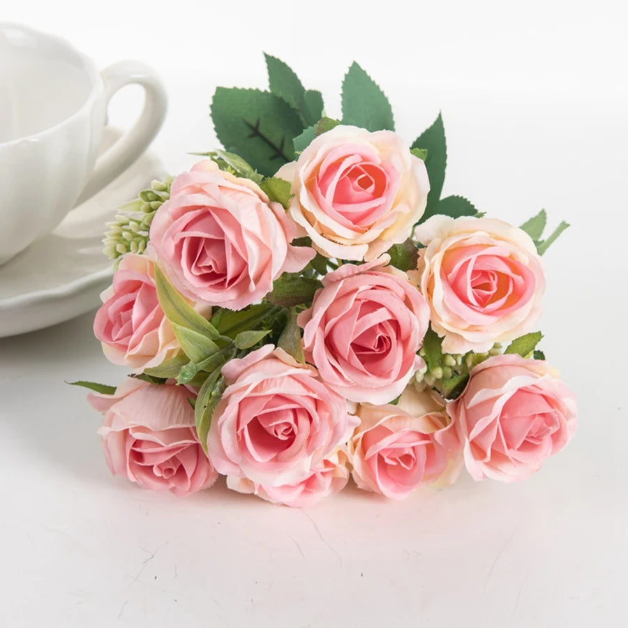 Bulk Artificial Roses- 10-Head Silk Bouquet