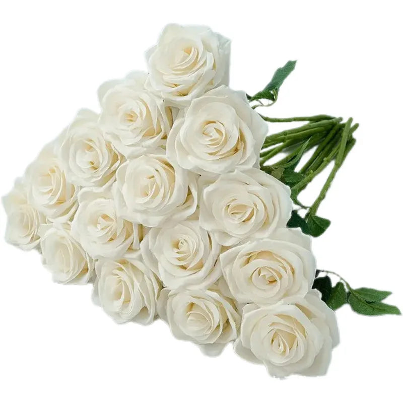 10PCS Red Bulk Artificial Roses – Silk Faux Rose Flowers with Stems