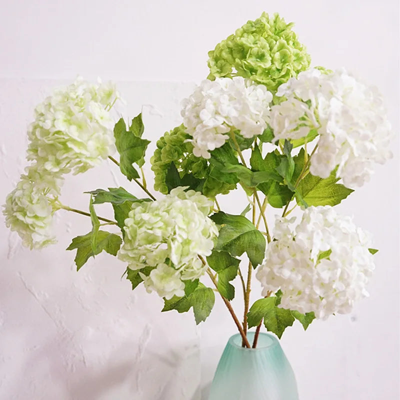 3 Heads Artificial Hydrangea Flowers – Real Touch Faux Hydrangea Branch