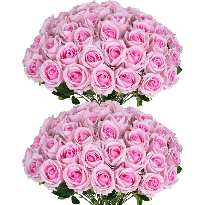 50PCS Velvet Artificial Roses – Real Touch Faux Rose Bouquet for Valentine’s Day, DIY Wedding Bouquets, Party Decorations, Home Decor Floral Arrangements