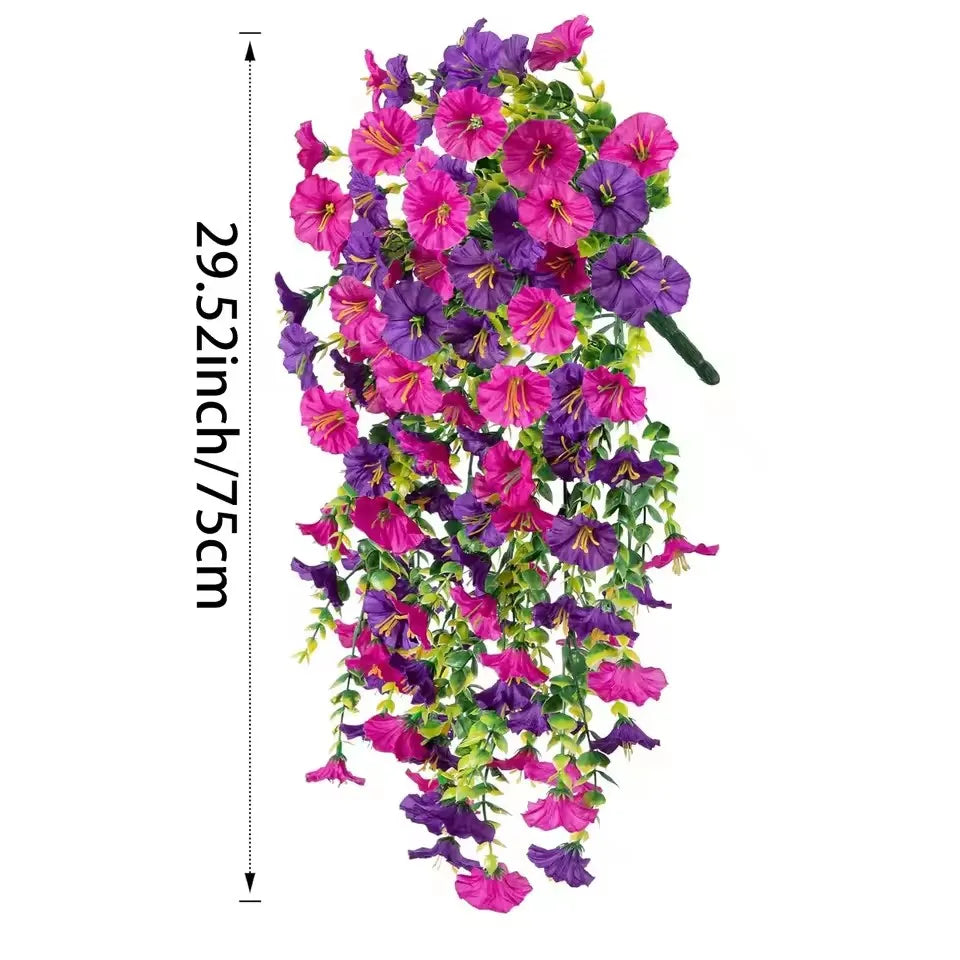 1/10PCS Artificial Morning Glory Hanging Flowers – UV Resistant Faux Petunia Vine Plants for Outdoor Wall, Garden, Porch, Wedding & Home Decor