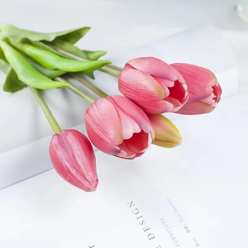 5PCS Real Touch Silicone Tulip Artificial Flower Bouquet Bulk – Latex Faux Tulips