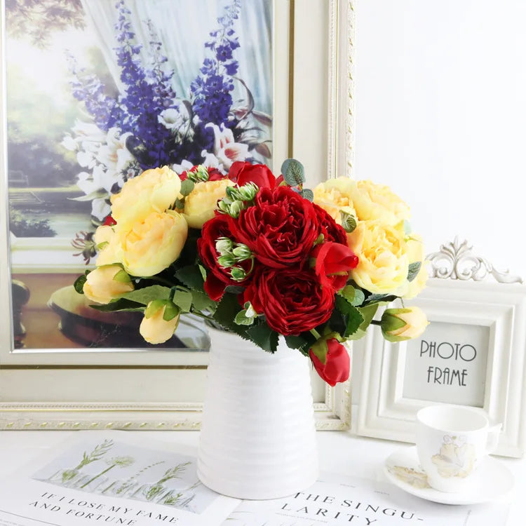 Artificial Rose & Peony Bouquet – Silk Wedding Bridal Flowers, Faux Roses & Peonies