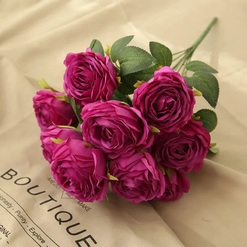 10 Heads Artificial Silk Rose Bouquet – Realistic Faux Roses for Wedding Centerpieces, Party Decor, Home & Garden Floral Arrangement, Valentine’s Day Gift