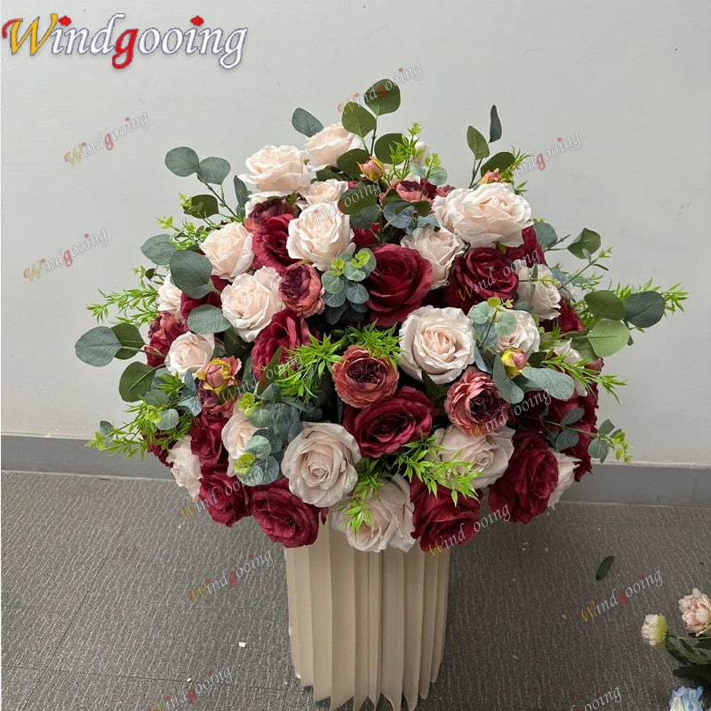 Burgundy & Pink Rose Floral Garland Bulk – Silk Eucalyptus Wedding Backdrop Row